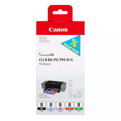 Originální inkoust Canon CLI-8 (0620B027), BK/PC/PM/R/G, 5 x 13 ml, Multipack