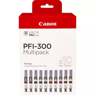 Originální inkoust Canon PFI-300 MBK/PBK/CO/GY/R/C/M/Y/PC/PM (4192C008), 600 stran (16 ml), Multipack