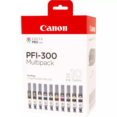 Originální inkoust Canon PFI-300 MBK/PBK/CO/GY/R/C/M/Y/PC/PM (4192C008), 600 stran (16 ml), Multipack