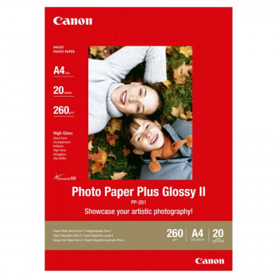 Canon Photo Paper Plus Glossy, foto papír, lesklý, bílý, A4, 260 g/m2, 20 ks, PP-201 A4, ink.