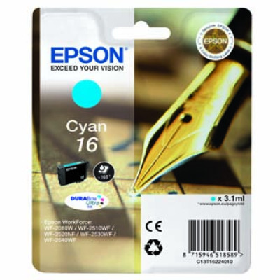 Originální inkoust Epson T1622 (C13T16224010), azurový, 3,1 ml