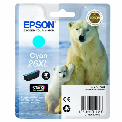 Originální inkoust Epson T2632 (C13T26324012, 26XL), azurový, 9,7 ml